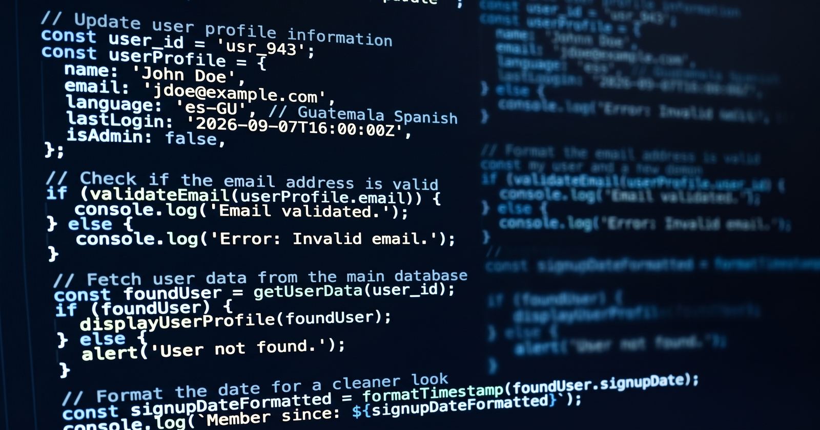 Pantalla con código fuente que consulta y valida datos de un perfil de usuario.